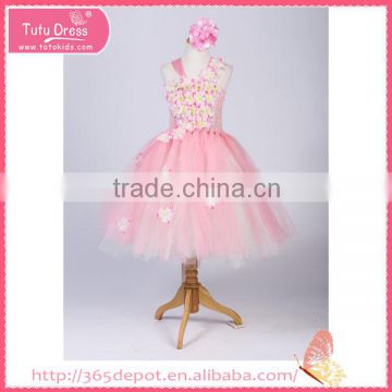 Elegant Cherry blossoms ornament knee skirt fluffy voile girl's dress children frocks designs