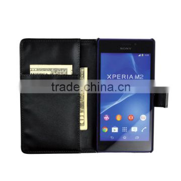 Hot selling Wallet flip leather cover case for Sony M2
