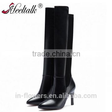 OEM high quality wholesale block heel black leather women denim boots