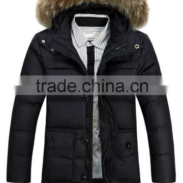2015Latest design mens high quality long length down feather hooded jacket