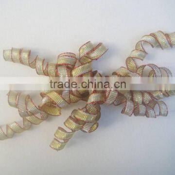 HOT SALE ! Gold Metallic Fabric Woven Ribbon Curly Gift Bow for Chrismtas Gift Wrapping Decorations