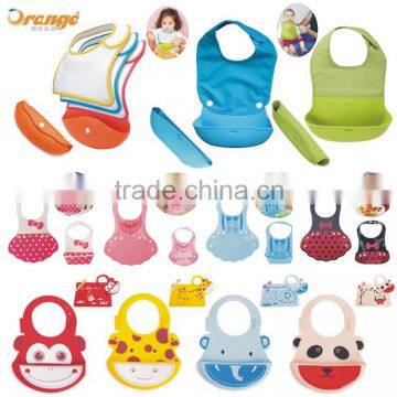 Manufacture 100% food grade free sample available Multi styles food catcher silicone baby bib