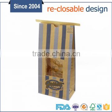 FDA food grade paper bag natural tin tie kraft paper bag with window
