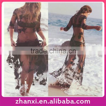 Wholesale fashion long lace transparent swimwear swimsuit cover ups beach dress