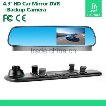 4.3 inch tft lcd screen + rearview mirror + dual cameras car dvr