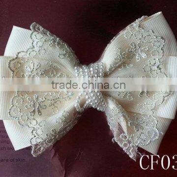 CF0386 New arrival fashion large ivory pearl center lace CF0386 New arrival fashion large ivory pearl center lace hair bow
