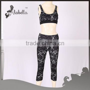 Stock garments for yoga sets sports bra and capri leggings with digital printing