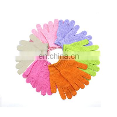 Customized Wholesale Colorful Nylon Exfoliating Shower Scrubber Five Finger Glove