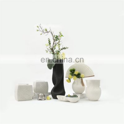 modern home decoration black white ceramic wabi sabi stornware vase set