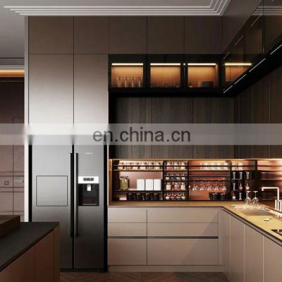 Modern high gloss lacquer door with glass Kitchen Cabinet