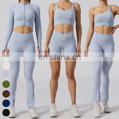 Custom Yoga Clothing 7 Piece Sets Shorts Leggings Sport Bra Yoga Jacket Workout Wear Gym Fitness Sets Women Seamless Yoga Set