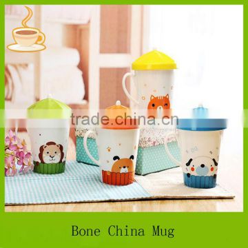 cute cartoon animal designs tea mug with unique lid / porcelain mug for gifts