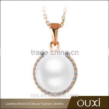 OUXI 2016 korean designs top quality 18k gold plated big bead pearl pearl pendant necklaces jewelry 11510