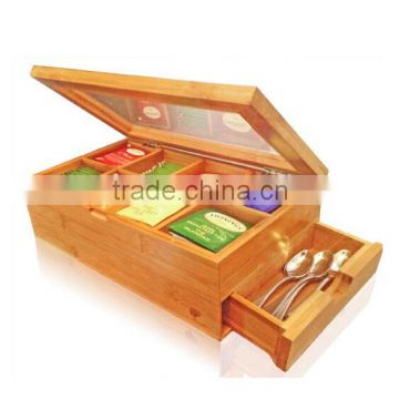 china factory FSC&BSCI display bamboo wooden tea bag gift box with drawer