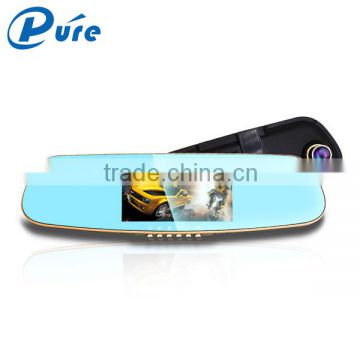 Hot sale car dvr with front and parking camera 5.0 inch screen rear view mirror car black box with G-sensor built in car recorde