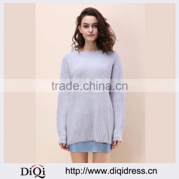 Ladies Cozy Fashionable Long Sleeve Grey Sweater(DQE0014TS)