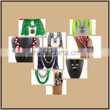 Mix fashion alloy charm pendant polyester scarves custom long jewelry scarves shawls cheap pendant scarves