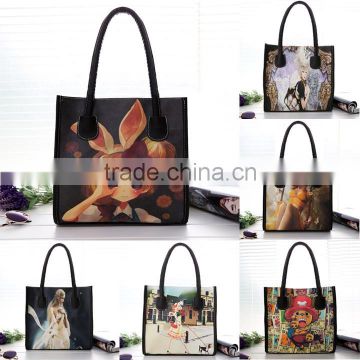 2014 Women Fashion Synthetic Leather Handbag Printing Bag Oil Painting Small Handbag SV009434#