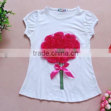 High recommended rare editions baby cotton tank top white short sleeve t-shirt with chiffon rosettes factory price for promotion