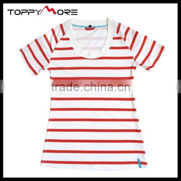 201501001102 Women's Red And White Stripes 100 Polyester Wholesale Blank T-shirt