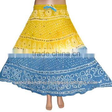 New Indian Cotton Long Bandhej Skirt