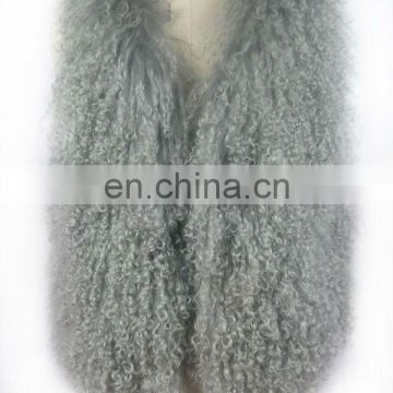 Natural mongolian fur vest for ladies with reversible material