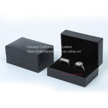 Simple Black Color Fashion Design Double Rings Box Wedding Rings Display Box With Pu Leather