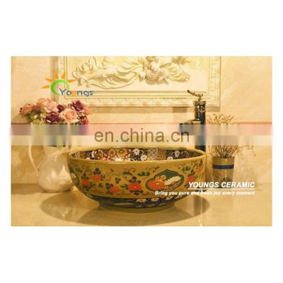 Western antique chinese ceramic colored bathroom face wash bowl sink