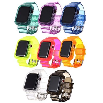Clear colorful sport soft TPU 42mm watch strap with cover for apple watch 6 luxury glacier straps 44mm watch band