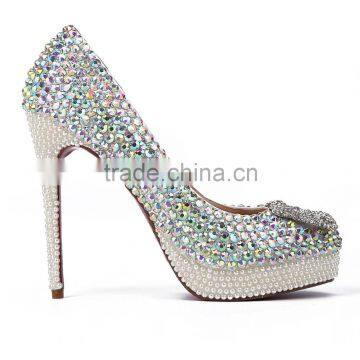 Nice Crystal Bridal High Heel Footwear, Women Fashion 2015 Wedding Leather Shoes Made by Hand