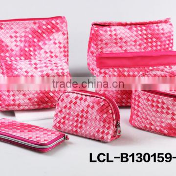 LCL-B1503159-LA braid look pu pvc color customized fashion lady travel weekend tote cosmetic bag