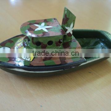 military painted tin toys boats