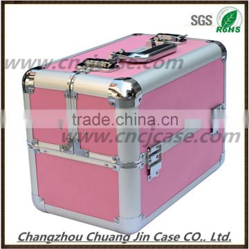 hot sale double open pink cute beauty aluminum cosmetic case, aluminum portable makeup case
