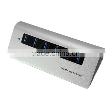 6 Ports USB 2.0 Hub Adapter Combo with SD and TF Card Reader Function