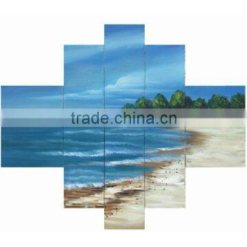 Home Decoration 5PCS Group Sea Village Scenery Oil Painting On Canvas