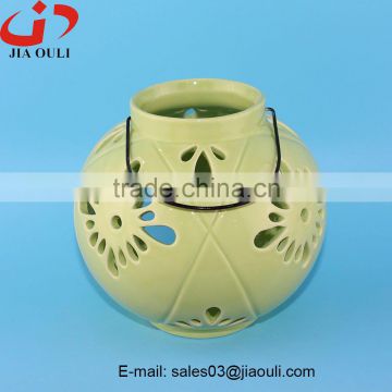 New deisgn home decoration green ceramic hurricane lamp, lantern
