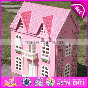 Best design pink house toys wooden dollhouse for girls W06A020