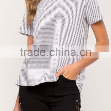 Wholesale high quality women 100% cotton o neck short sleeves stripe t shirt
