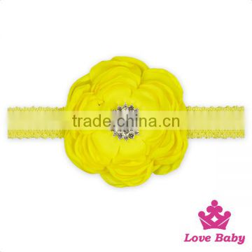 Wholesale Remake Photo Props Decorative Plain Yellow Bulk Flower With Diamond Newborn Baby Girl Boho Floral Hair Accessories