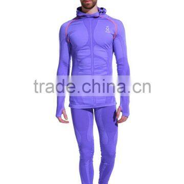 Seamless sportswear hoodie suit for men's with thumbholes and tight legging