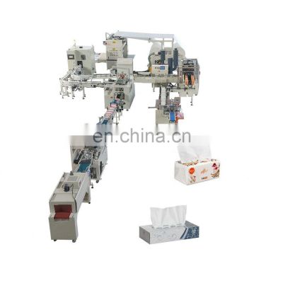 Fully automatic facial tissue box package and soft package machine production line