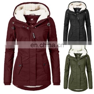 Amazon cross-border hot style jacket winter plus velvet fashion warm hooded padded coat women's padded coat
