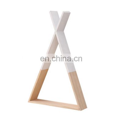 geometrical shape pine wood wall mount shelf wooden sitting room decorate