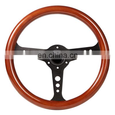 14''/350mm Classic Steering Wheel,  Univeral Aluminum Spoke Flat Wooden Steering Wheel
