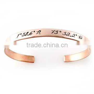Women Rose Gold Bangle Custom Latitude & Longitude Coordinates Cuff Bracelet
