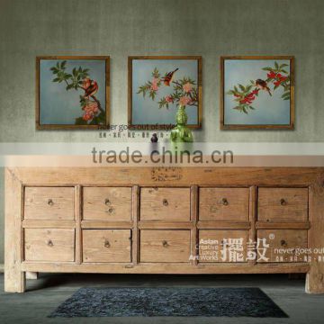 Chinese antique ten drawer elm wood natural cabinet