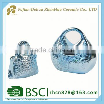 electroplating sliver ceramic handbag money bank