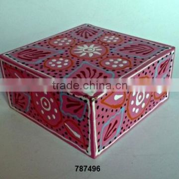 Wooden Box Painted White Flower with Dots Print