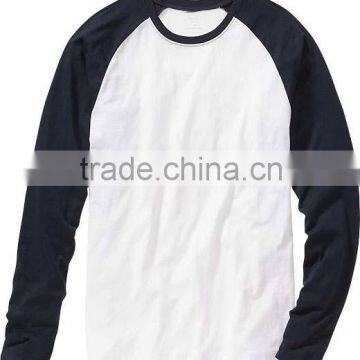 High quality 100% Cotton Slim fit 3/4 sleeve reglan two tone t-shirt