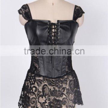 Factory directly hot sale black leather sexy full size gothic corset dress